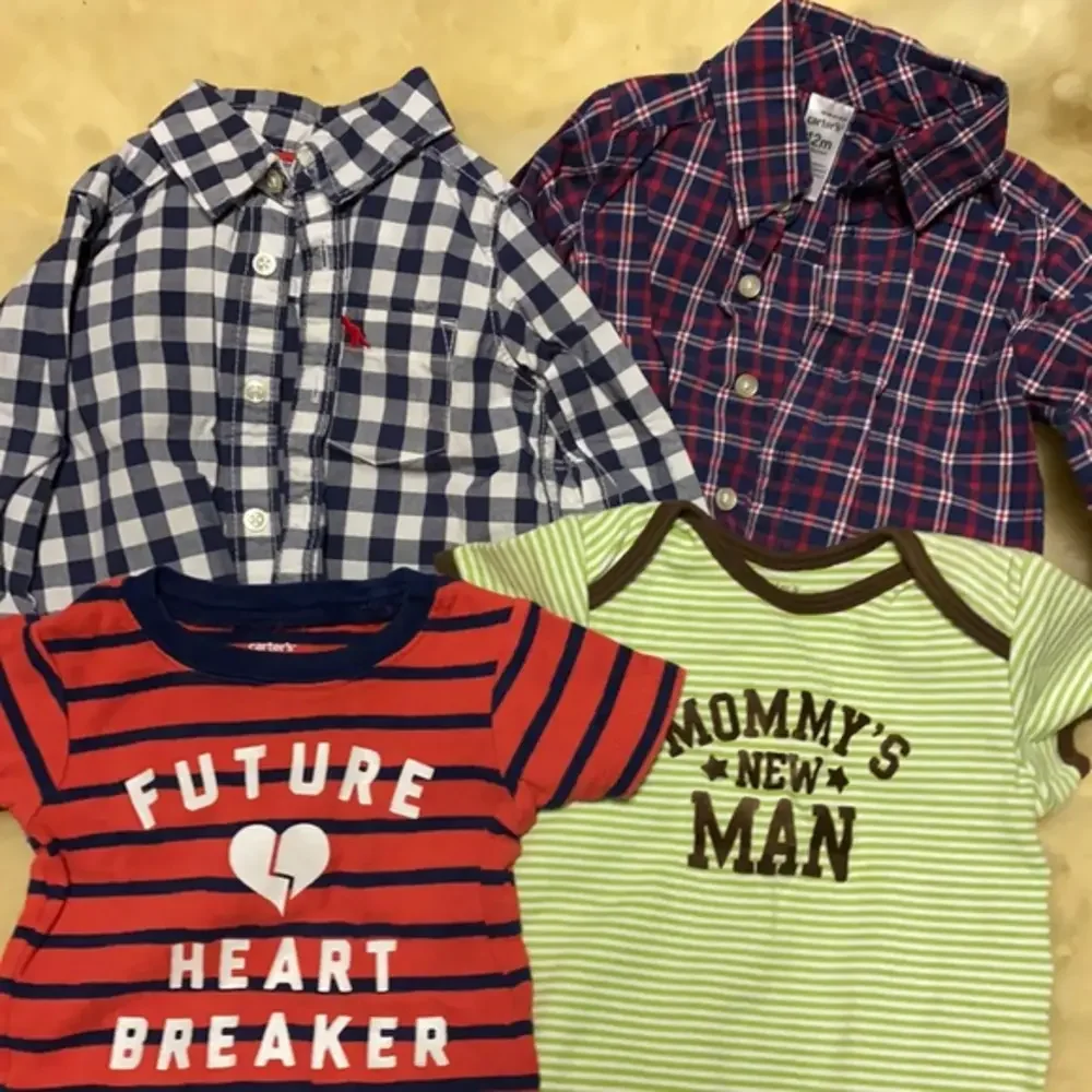 Carter’s Boys 12M 4pc Plaid Shirts Bodysuit Tee Clothing Lot
